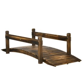 Outsunny 7.5' Wooden Garden Bridge with Planters on Safety Railings, Stained Finish Arc Footbridge for Backyards, Gardens and Streams