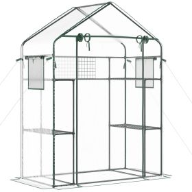 Outsunny Petite Walk-in Growhouse with Ventilated Entries, Plant Tags, and Tiered Racks