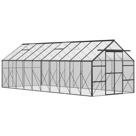 Outsunny 20' x 8' Aluminum Greenhouse Polycarbonate Walk-in Garden Greenhouse with Adjustable Roof Vent, Rain Gutter & Sliding Door for Winter, C