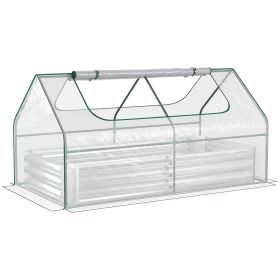 Outsunny Raised Garden Bed 6x3 ft with Greenhouse Cover & Roll-Up Windows for Vegetables Silver