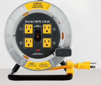 Link2Home Professional Grade Metal Cord Reel 50ft 12AWG Extension Cord