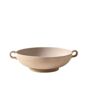 9.75" Ceramic Low Stone Distressed Bowl, Taupe