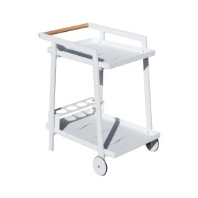 Aluminum White Indoor/Outdoor Patio Serving Dual-layer Cart with Teak Handle
