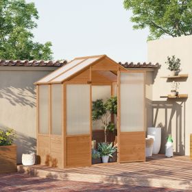 6' x 4' x 7' Polycarbonate Greenhouse,, Hobby Greenhouse with Lockable Door, Level 5 Wind Resistant Wooden Frame, Rustic Brown