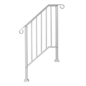 Handrails for Outdoor Steps, Iron Handrail Fits 2 Step, Transitional Handrail with Installation Kit, White(same as 74664377)