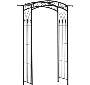 7Ft Metal Garden Arch, Functional Support, All-weather Resistance, Top Extension Bar, For Wedding, Party, Ceremony, Black (Color: Black)